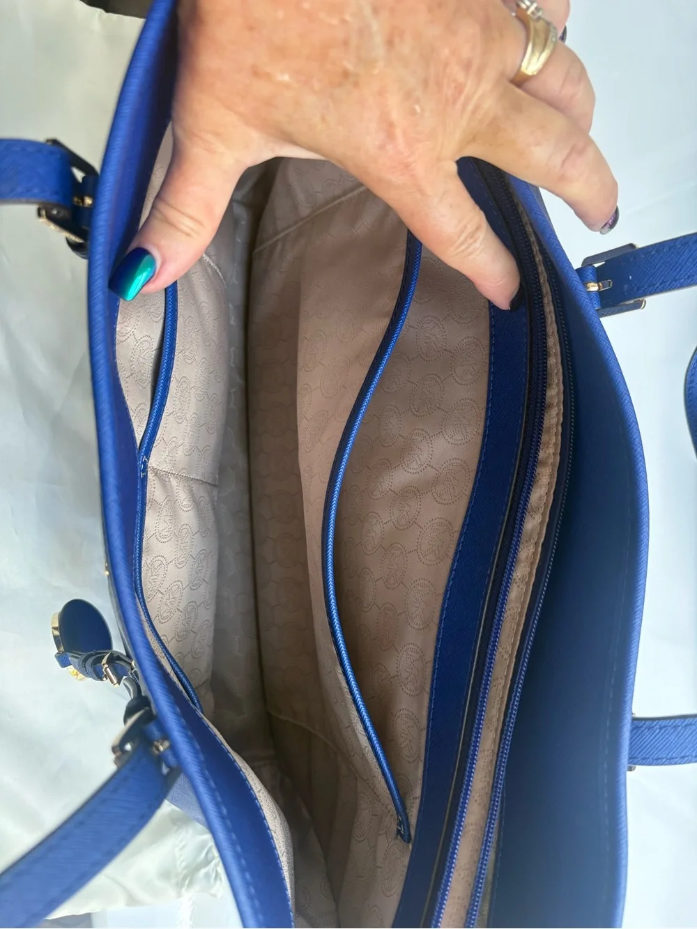 Michael Kors Saffiano Large Tote in Blue with Gold Hardware
